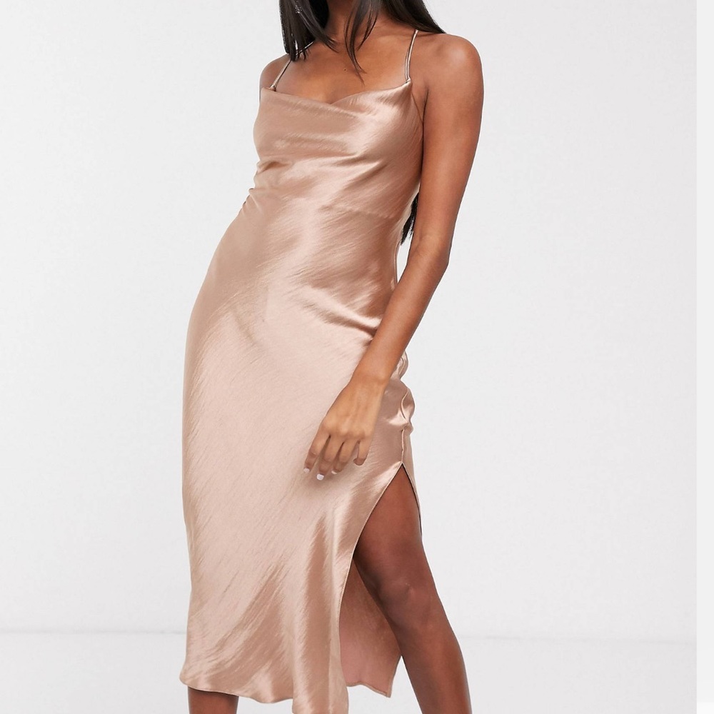 Cami Midi slip dress with high shine satin